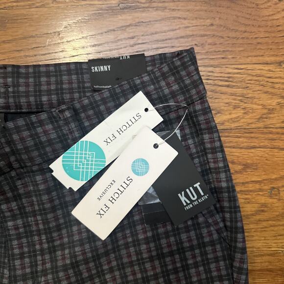 Kut From The Kloth Womens Slim Straight Pant Plaid Dark Grey Red NWT - Picture 6 of 15